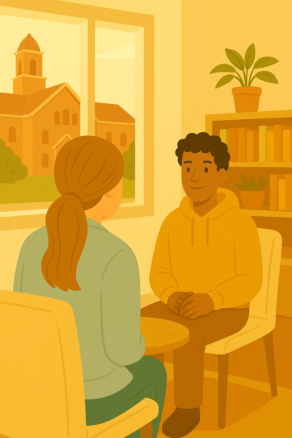 Therapist and client in a one-on-one counselling session in a calm, supportive setting